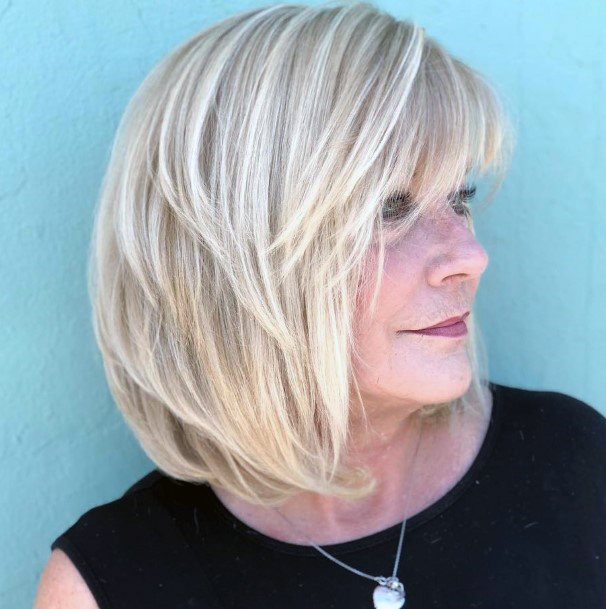 Hot Blonde Side Bob Medium Length Hairstyles For Women Over 50