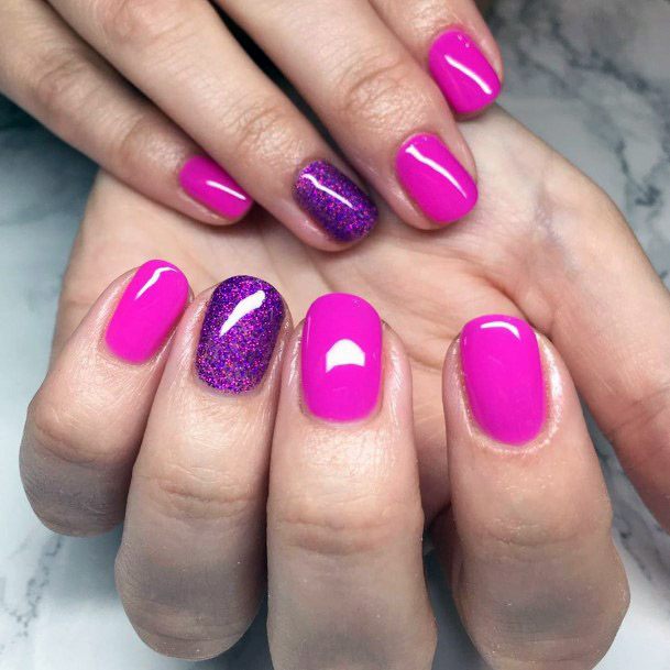 Hot Neon Pink Nails With Purple