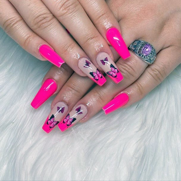 Hot Pink Butterfly Nail Design