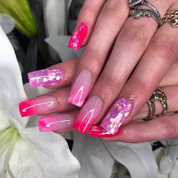 Hot Pink Iridescent Nails Women