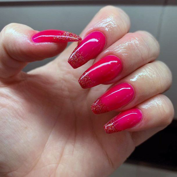 Hot Pink Nails With Glitter Tips