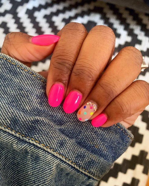 Hot Pink With Bling Nail Design