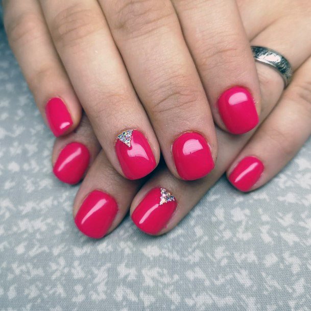 Hot Pink With Silver Glamorous Nails