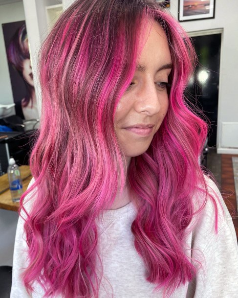 Hot Pink Woman Hairstyles Art