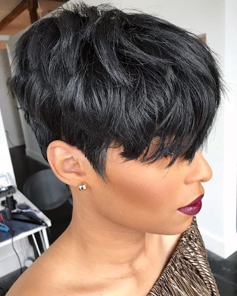 Hottest Layered And Textured Black Pixie Cut Womens Hairstyle
