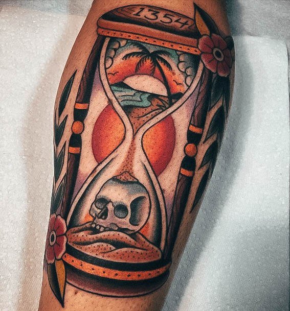 Hourglass Female Tattoo Designs With Skull