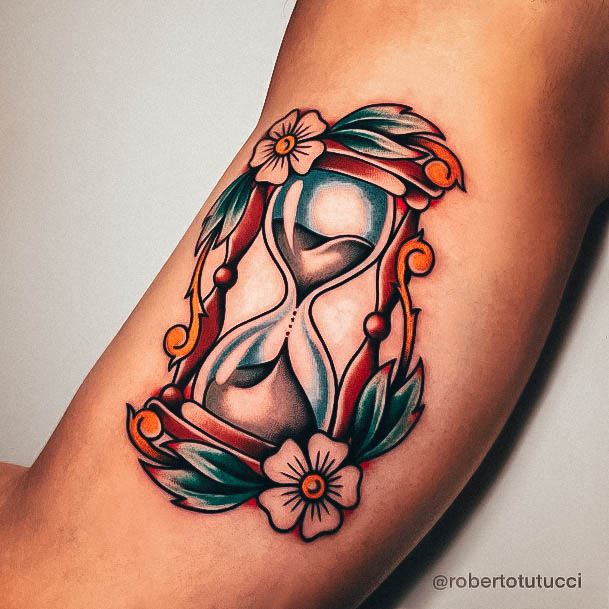 Hourglass Tattoo For Ladies Flower Traditional