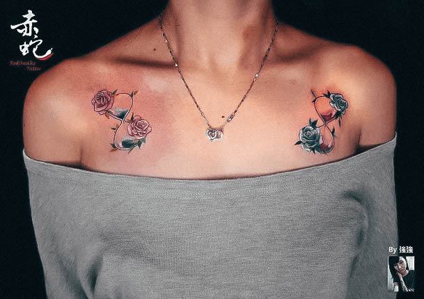 Hourglass Tattoos For Girls Chest Collar Bone