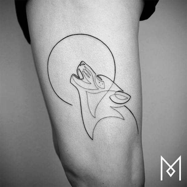 Howling Dog Full Moon Tattoo For Women