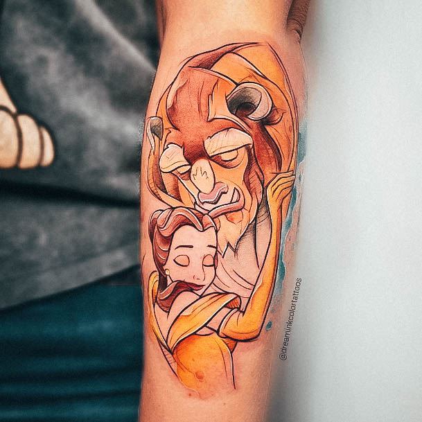 Hug Belle Color Forearm Distinctive Female Beauty And The Beast Tattoo Designs