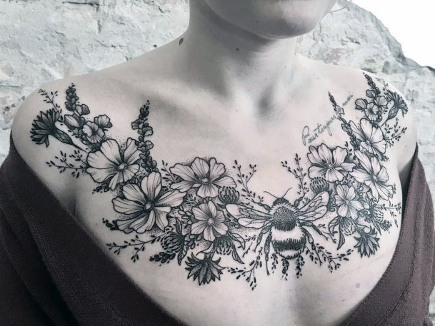 Huge Honey Bee On Flowers For Women On Chest