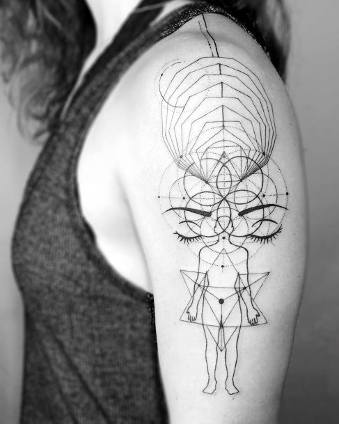 Human Anatomy And Geomteric Tattoo Womens Upper Arms