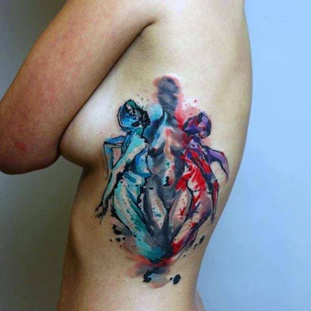 Human Figurines Tattoo Water Color Womens Torso