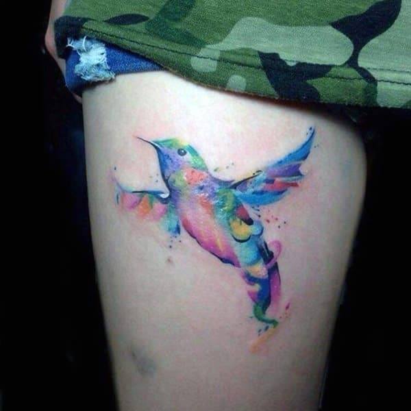 Hummingbird Blue Tattoo For Women Thighs
