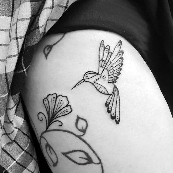 Hummingbird In Flight And Flower Tattoo Womens Arms