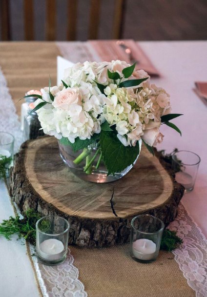 Hydrangea Wedding Flowers Vase Wooden Log