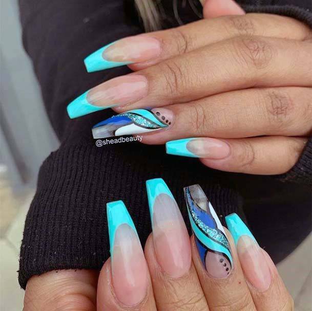 Hypnotizing Bright Blue Design On Nails For Women