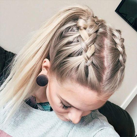 Icy Blonde Thick Double Dutch Braids Into Two Ponytails