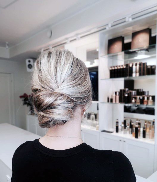 Icy Blonde With Low Twist Bun Updo Hairstyles For Women