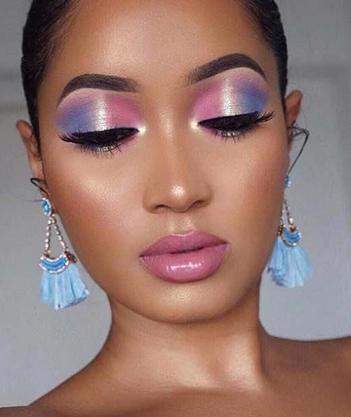 Icy Blue And Pink Pretty Eye Makeup Look Women