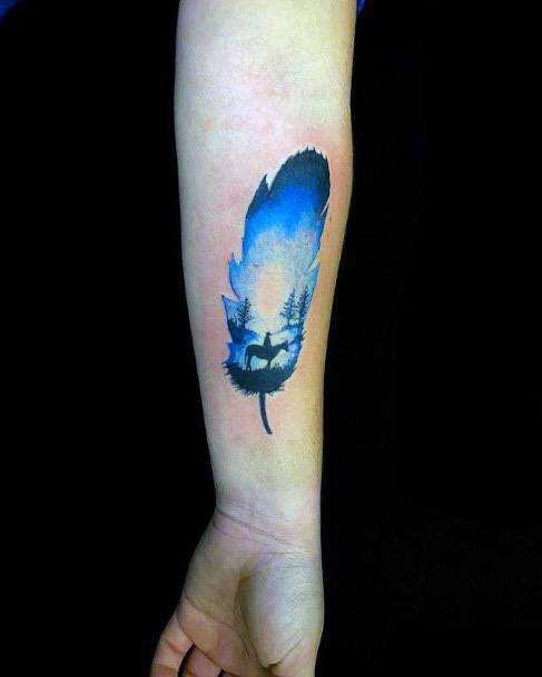 Icy Blue Feather Tattoo For Women Hands