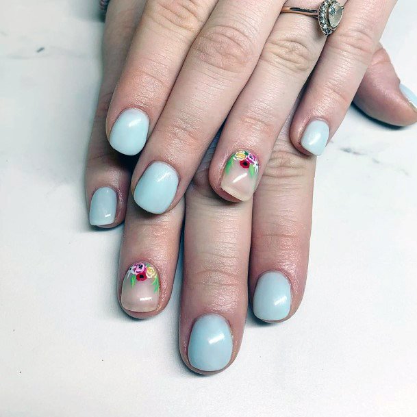 Icy Cool Blue Spring Blossoms Nail Art Women