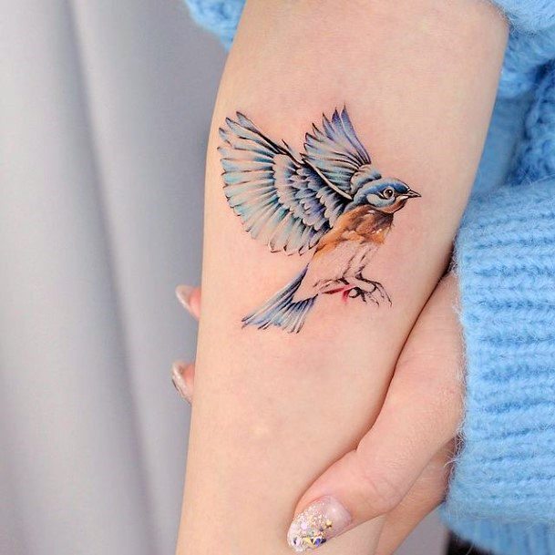 Icy Feathered Bird Tattoo Womens Arms