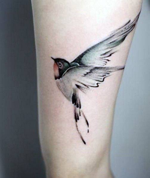 Icy Grey And Black Bird Tattoo Women