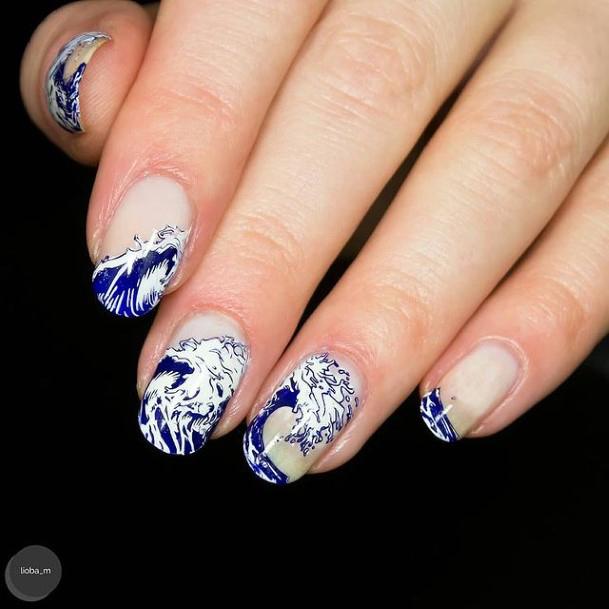 Icy White And Blue Water Nails Women