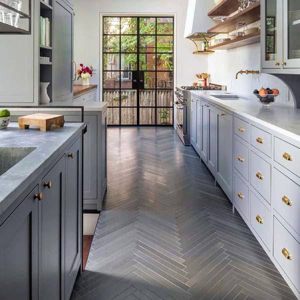 Ideas For Home Kitchen Tile Floor Grey Herringbone