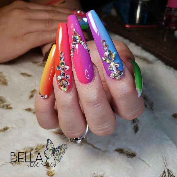 Imaginative Colorful Nail Ideas With Crystals For Women