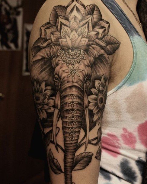 Imperial Elephant Tattoo Womens Arms