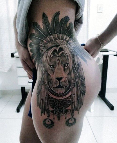 Imperial Lion Tattoo For Women On Torso