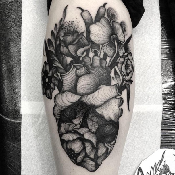 Impressive Anatomical Heart And Rose Tattoo Womens Forearm