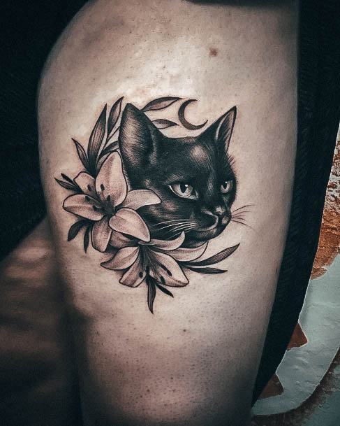 Impressive Ladies Black Cat Tattoo