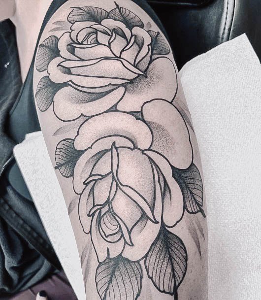 Impressive Ladies Black Rose Tattoo