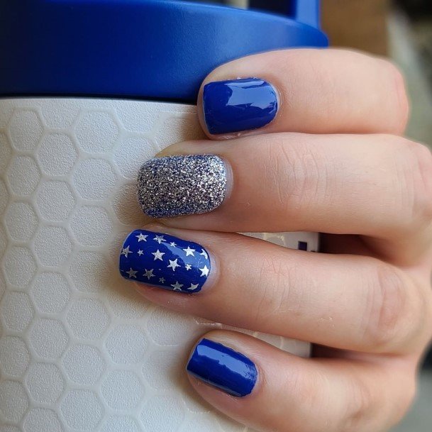 Impressive Ladies Blue And Silver Nail