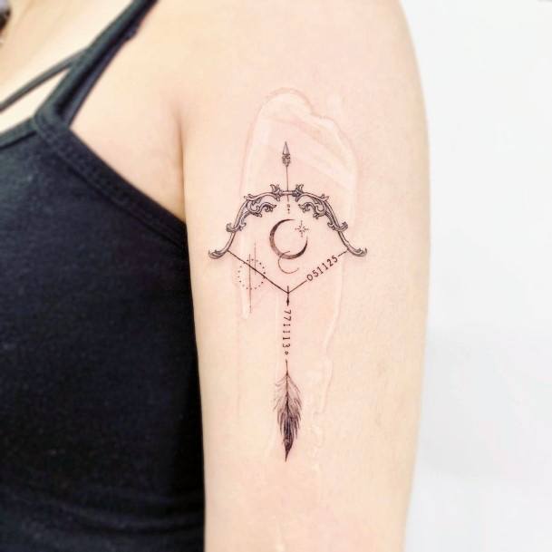 Impressive Ladies Bow And Arrow Tattoo