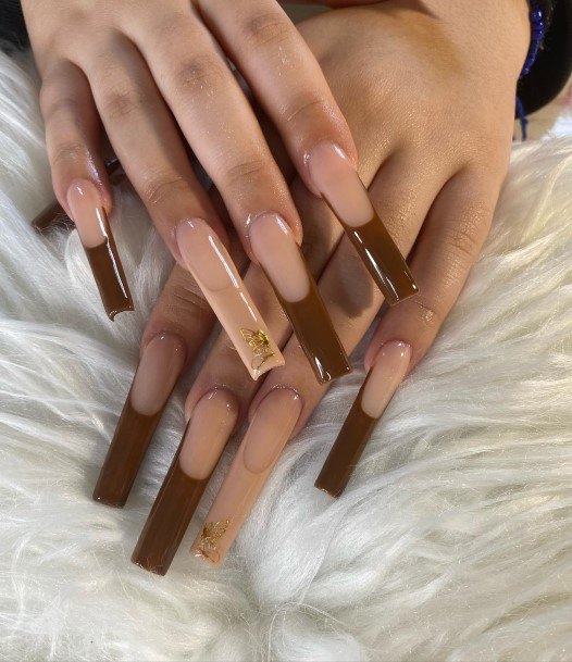 Impressive Ladies Brown French Tip Nail