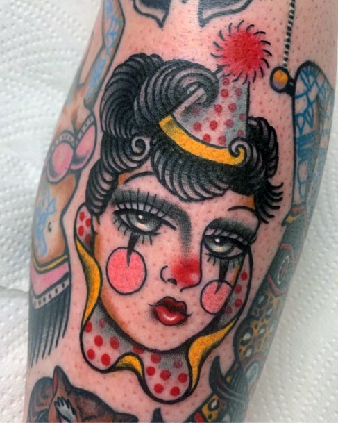 Impressive Ladies Clown Tattoo