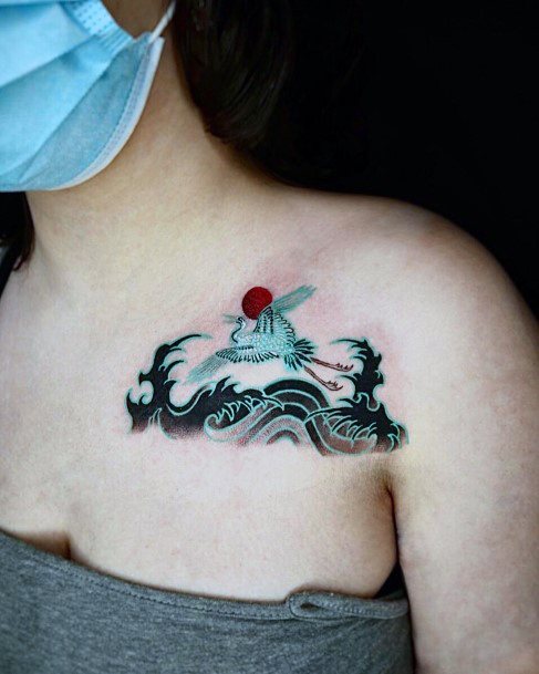 Impressive Ladies Crane Tattoo