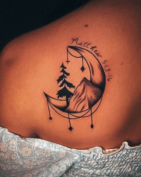 Impressive Ladies Cresent Moon Tattoo