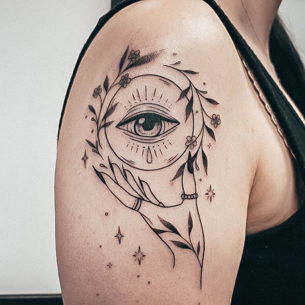 Impressive Ladies Evil Eye Tattoo