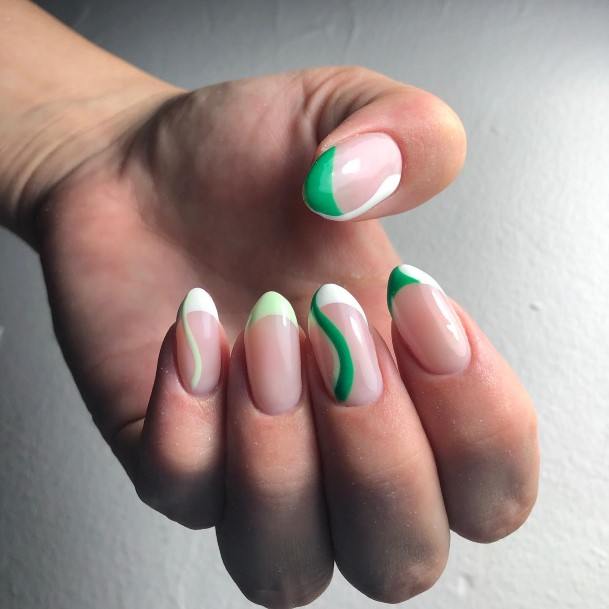 Impressive Ladies Green And White Nail