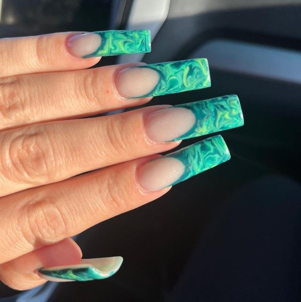 Impressive Ladies Green French Tip Nail