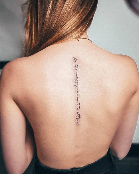 Impressive Ladies Lettering Tattoo Spine