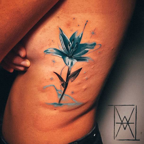 Impressive Ladies Lily Tattoo Watercolor Ribs