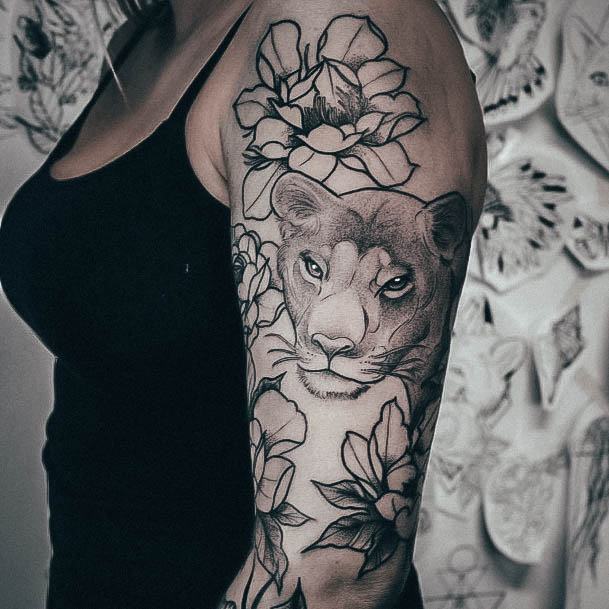 Impressive Ladies Lioness Tattoo