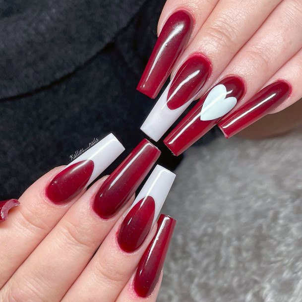 Impressive Ladies Maroon White Nail