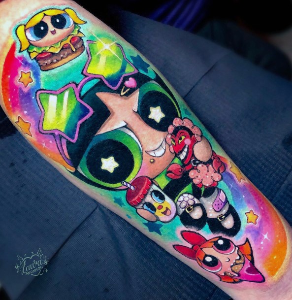 Impressive Ladies Powerpuff Girls Bubbles Tattoo